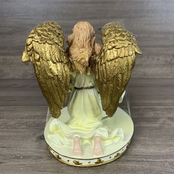 VTG Beautiful Angel Candy Bowl Crackle Glass White and Gold on Base - Picture 3 of 11